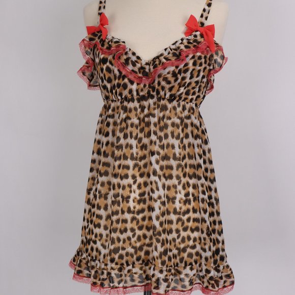 ❄ Flora Nikrooz NWOT Animal Print Lace Babydoll Nightgown Dress Negligee Teddy M - Picture 4 of 9